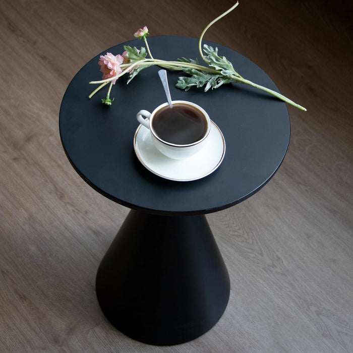 Small Drink Table, round Martini Table, Drum End Table Side Table, Metal Accent Table,For Small Space Living Room, Bedroom, Black