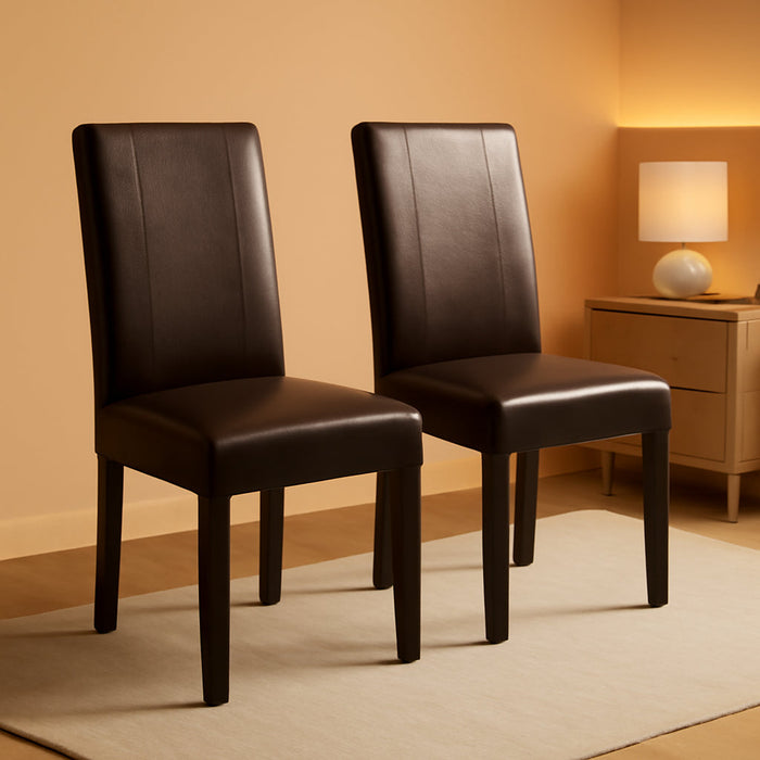 C020BR Urban Style Solid Wood Leatherette Padded Parson Chair, Brown, Set of 2