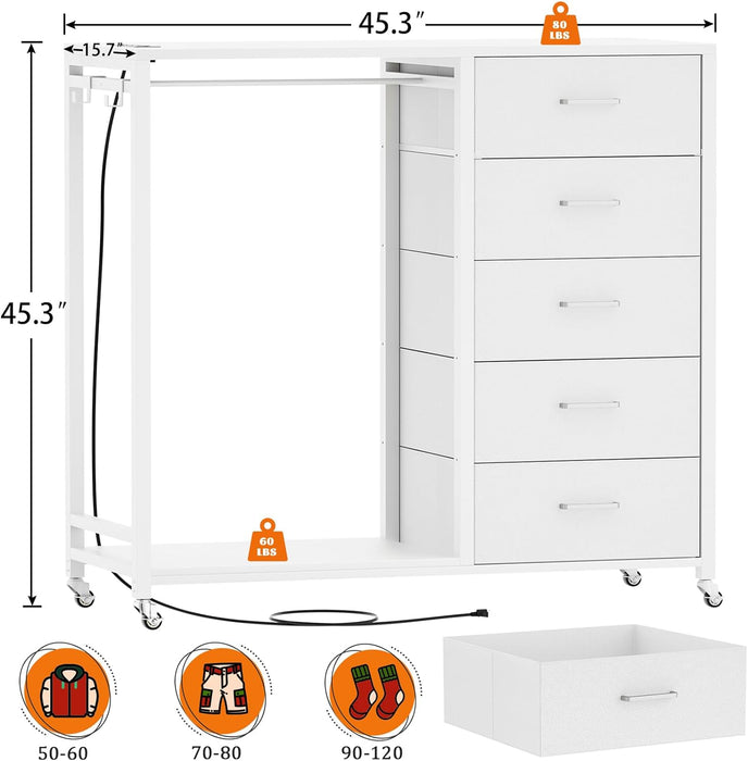 White Dresser with Rack & Charging Station