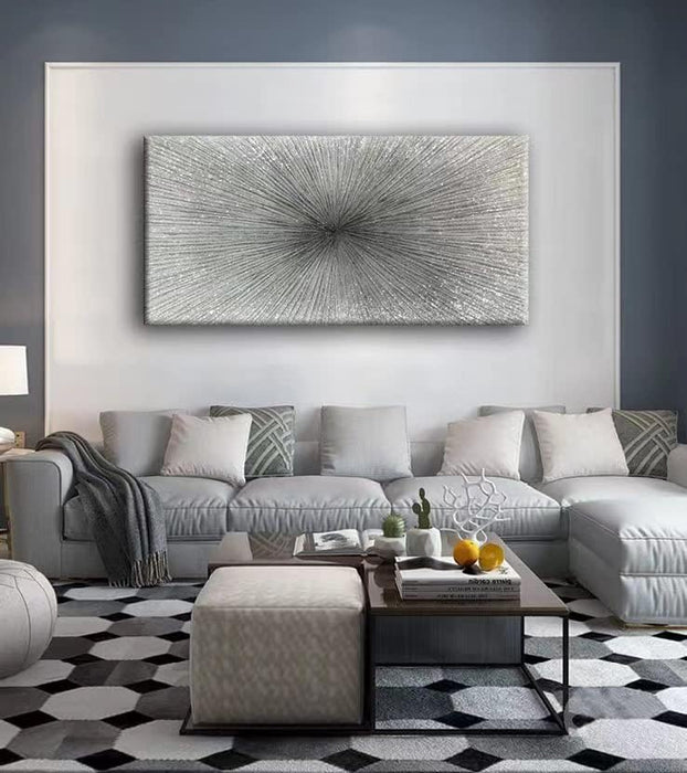 - 24X48 Inch Abstract Art Oil Paintings on Canvas Thick Silver Abstract Artwork Modern Home Decor Canvas Wall Art 24X48Inch