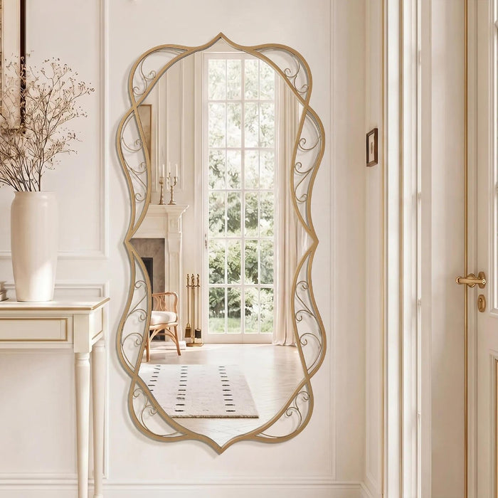 Large Gold Vintage Mirror: 30"X60" Scalloped Long Wall Mirrors