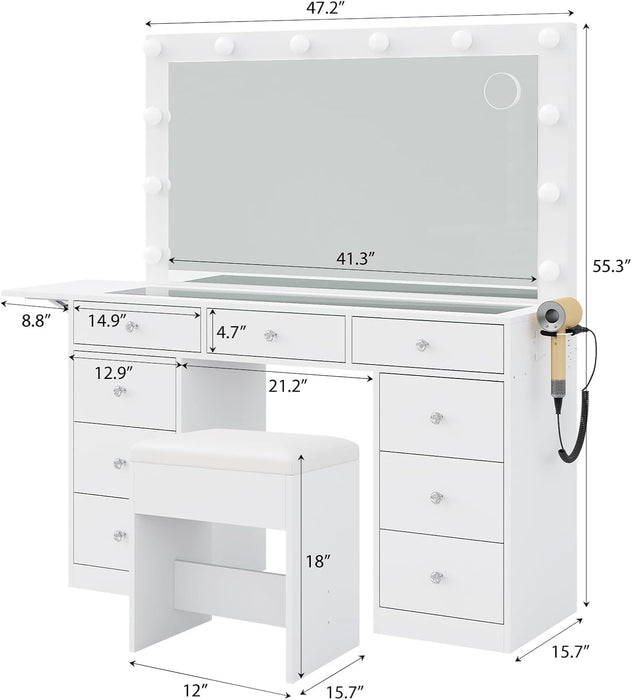 Illuminated Vanity Desk With Integrated Power Outlet