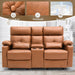 Power Loveseat Recliner Sofa with Console, Loveseat Reclining Sofa with Heat & Massage, Home Theater Seating with Lumbar Pillow for Living Room, RV Recliner Loveseat(Pu, Yellowish Brown)
