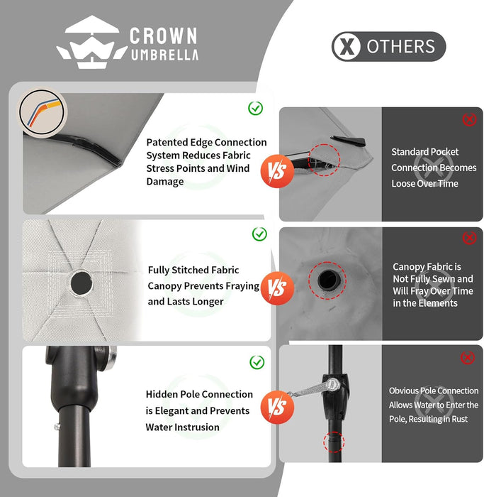 CROWN SHADES 9 Ft Patio Umbrella with Auto-Tilt & Olefin Fabric - Patented 45°Edge Connection Wind Resistant Outdoor Umbrella for Table, Pool, Beach, Effortless Crank System
