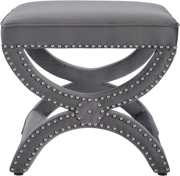 Expound Performance Velvet Upholstered Nailhead Trim Accent Ottoman in Gray