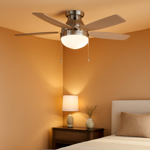 Anslee, Indoor, Ceiling Fan, with LED Light, 46 Inch, Brushed Nickel | Low Profile Mount, Pull Chain, 5 Blades, for Bedroom, Living Room, Kitchen, 50278