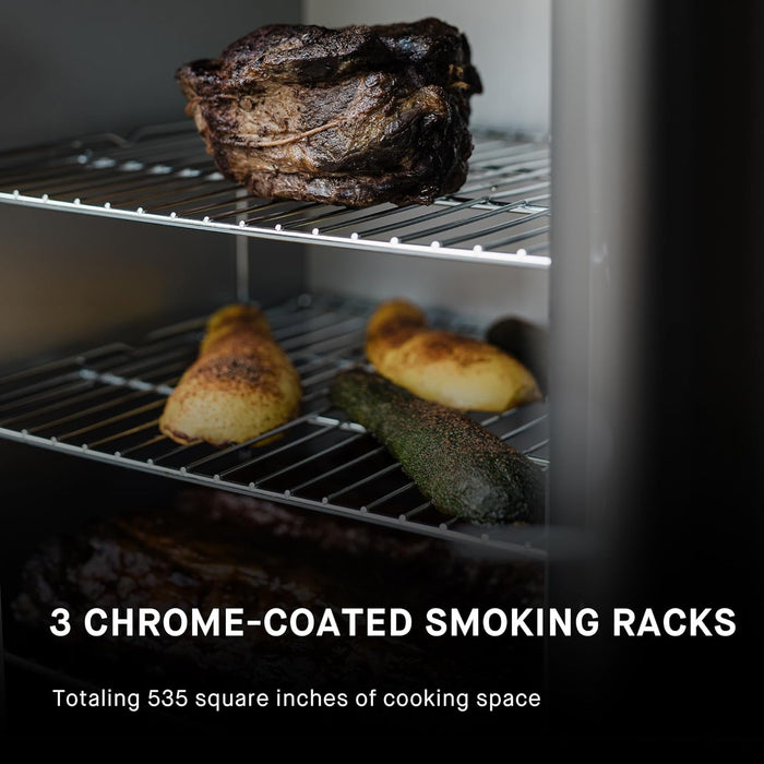 ® 30-Inch Electric Vertical BBQ Smoker with Analog Temperature Control, Chrome Smoking Racks and 535 Cooking Square Inches in Black, Model MB20070210