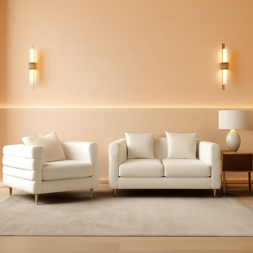 2 Piece Living Room Sofa Set, Comfy Boucle Couch with Loveseat and 3 Seater, Upholstered Sofa Couch with 2 Pillows and Deep Seat Design for Office, Waiting Room, White Teddy