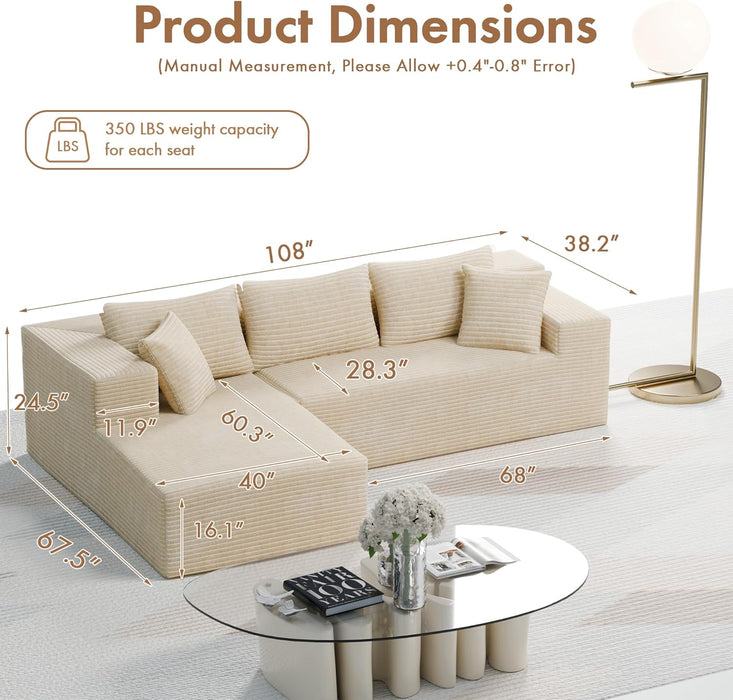 Beige 108 Inches Left Facing ChaiseLounge SectionalSofa