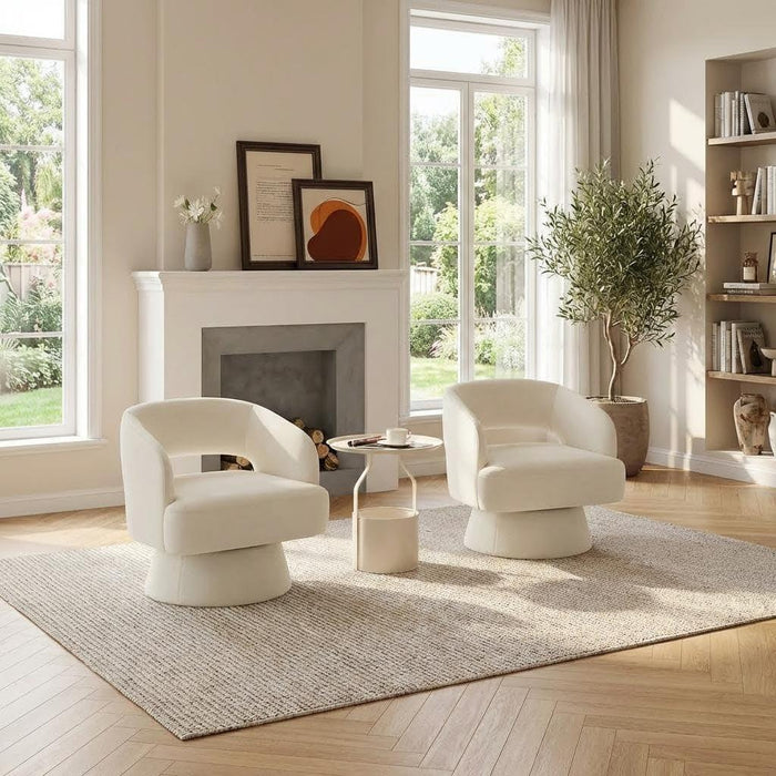 Beige Velvet 360 Swivel Oversized Designer Armchairs