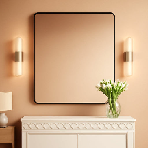 Bathroom Mirror 30X48 Inch, Black Gorgeous Deep Frame Wall Mirror, Modern round Corner Bathroom Vanity Mirror for Bedroom, Living Room, Hanging or Leaning Horizontal or Vertical, Black