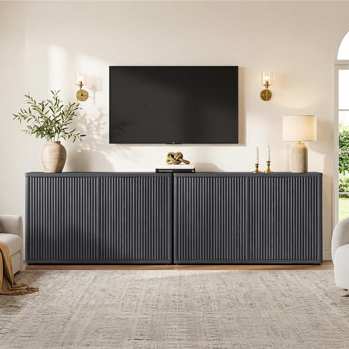 Buffet Cabinet with Storage Accent Sideboard with 4 Doors 66.3" Wide Fluted Credenza Modern Buffet Table Media Console Cabinet Entryway Cabinets for Living Room Kitchen Dining Room Hallway