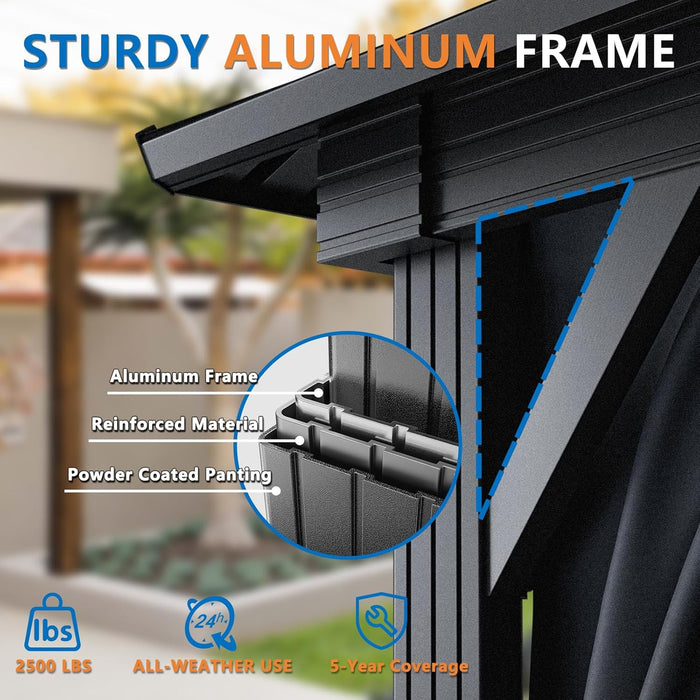 10X12 Hardtop Gazebo on Clearance with Heavy Duty Galvanized Steel Metal Roof, Aluminum Frame,Patio Hard Top Gazebos with Curtains and Netting, Outdoor Permanent Pavillon for Backyard,Black