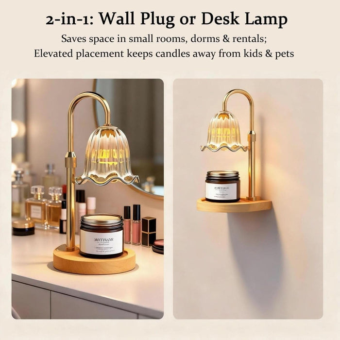 Crystal Candle Warmer Lamp with Timer & Dimmable Light, Wall Mount Option，Adjustable Height Wax Melt Warmer for Jar Candles – Amber Gold | New Upgraded Home Decor Gift for Women/Mom/Birthday