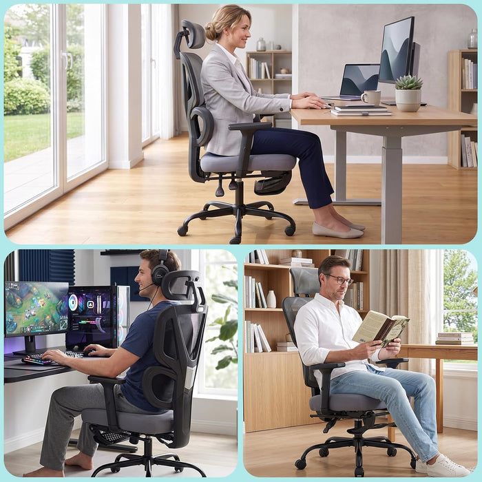 Ergonomic Office Chair with Footrest, 90-160° Reclining Mesh Desk Chair