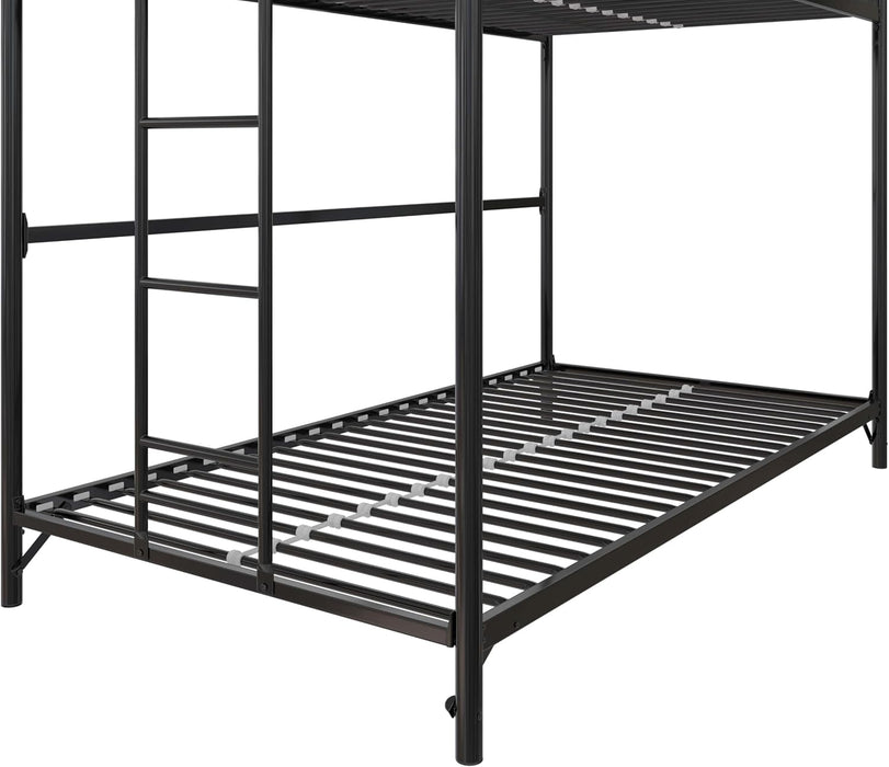 Daven Easy Assembly Metal Bunk Bed for Kids, Teens and Adults, with Ladder, High Guardrail, Metal Slats, Smooth Rounded Edges, No Boxspring Required, Twin-Over-Twin, Black