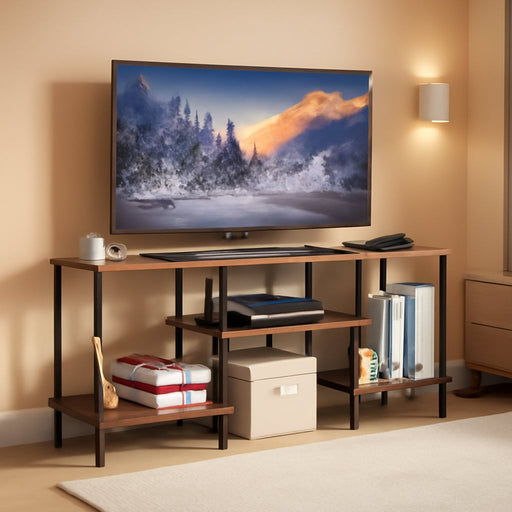 Small TV Stand for Living Room up to 50 Inch Farmhouse TV Media Entertainment Center with Power Outlets & Storage Shelf 45'' TV Cabinet Console Table for Bedroom, Rustic Brown