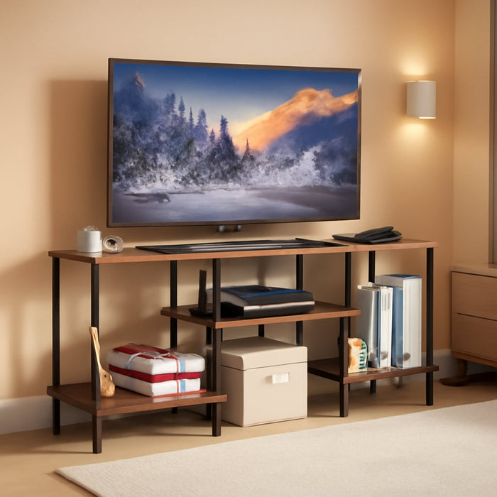 Small TV Stand for Living Room up to 50 Inch Farmhouse TV Media Entertainment Center with Power Outlets & Storage Shelf 45'' TV Cabinet Console Table for Bedroom, Rustic Brown