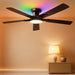52 Inch Smart Ceiling Fans with RGB Lights, Low Profile Flush Mount Ceiling Fan with Alexa/App/Remote Control, Dimmable 20W LED Light, Black Modern Fan for Living Room, Bedroom, Game Room