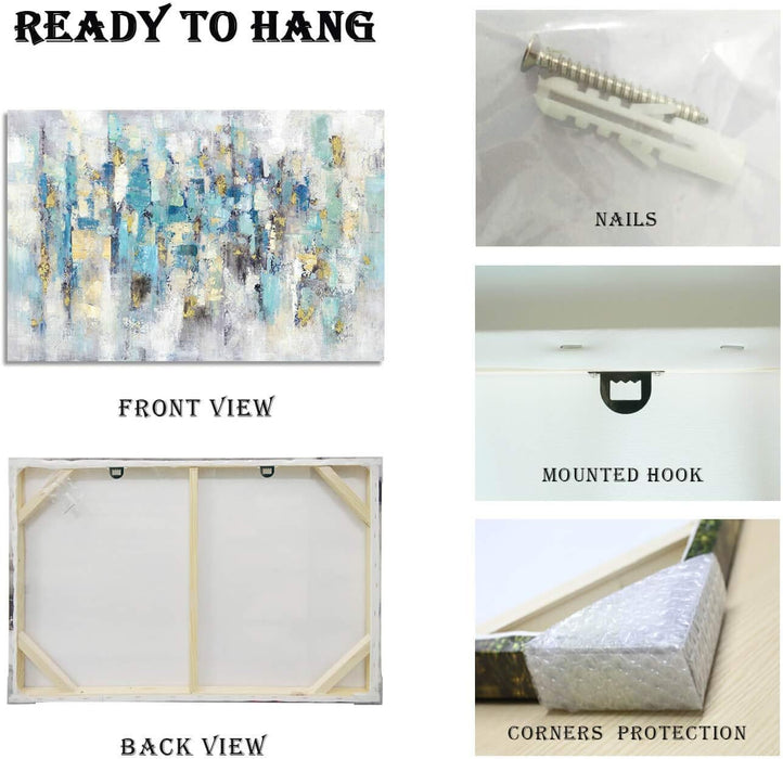 Abstract Modern Picture Wall Art: Blue Artwork Painting on Canvas for Office Living Room (45'' X 30'', Multiple Sizes)