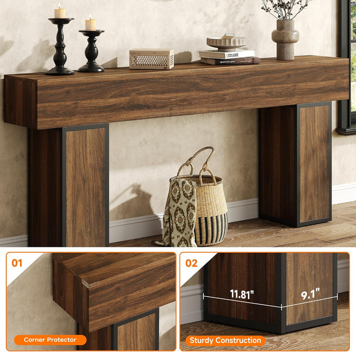 70.9-Inch Long Console Table, Wooden Sofa Table behind Couch Tables, Farmhouse Entryway Table Accent Table for Entrance, Hallway, Living Room, Foyer, Rustic Brown