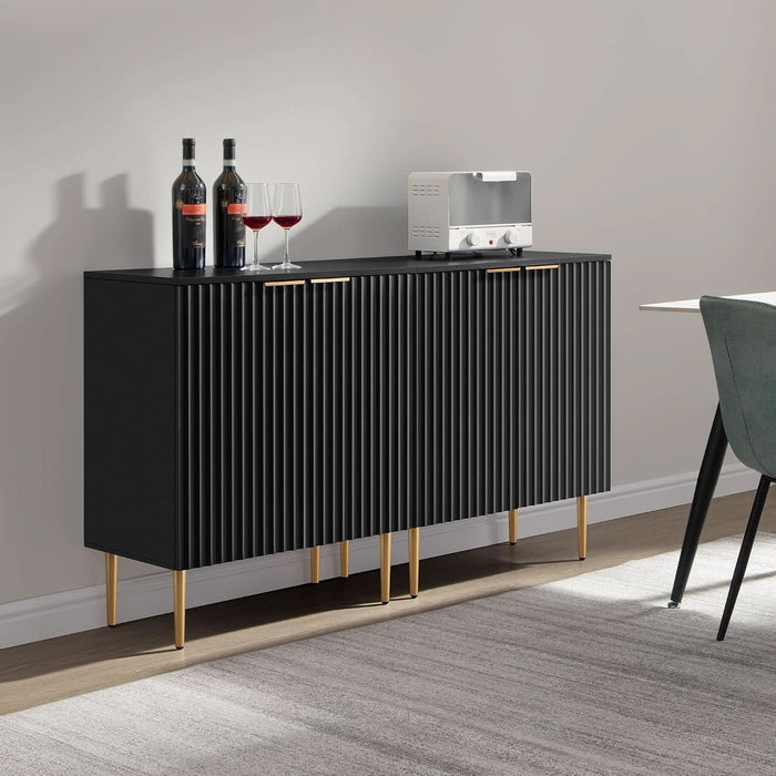 57"W Modern Sideboard Buffet Cabinet with Adjustable Shelves, Black