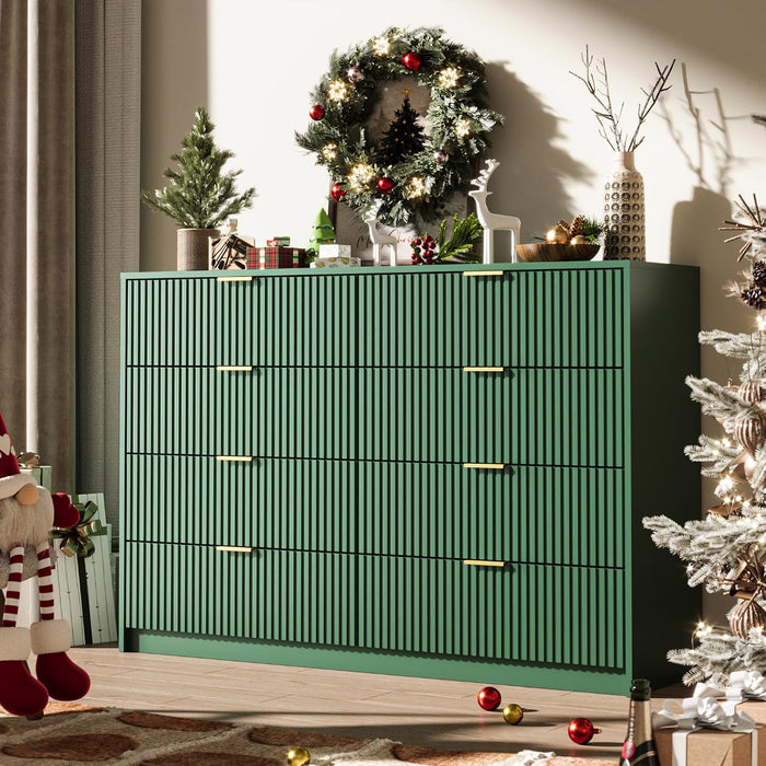 55" Wide Fluted 8-Drawer Double Dresser for Bedroom, Green