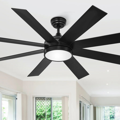 60 Inch Modern Ceiling Fan with Light and Remote, DC Fanlight for Livingroom, Bedroom, 8 Blades, Reverse Airflow,6 Speeds, 3 Color Temperatures - Black