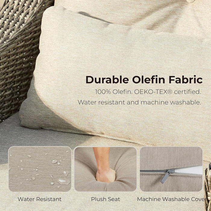 3 Pieces Wicker Patio Bistro Set, Outdoor Furniture Set with 2 Pieces Rattan Rocking Swivel Chairs, Thickened Cushions and Side Table, Brownish Grey Cushions with Grey Wicker