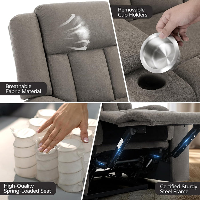 Recliner Loveseat Sofa with Cup Holders, 2-Seater Fabric Reclining Couch, Manual Recliner Wall Hugger for Living Room, Small Spaces, Home Theater (Light Brown)