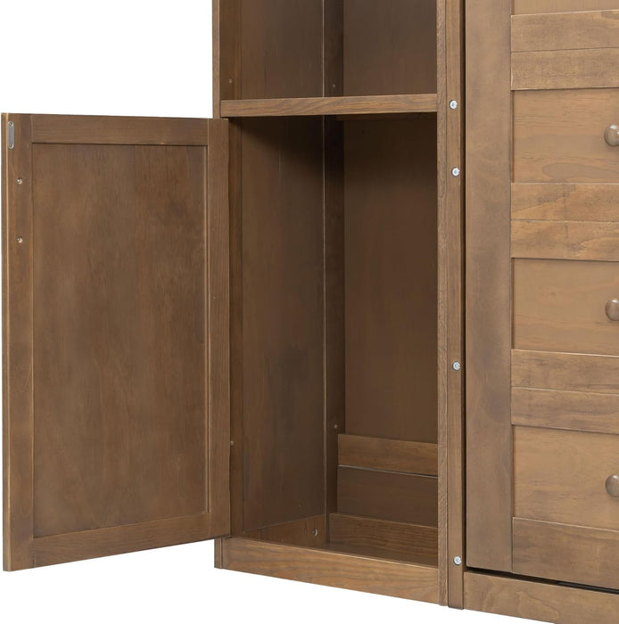 Queen Size Murphy Bed, Farmhouse Wall Bed Frame with Storage Shelves and Cabinets, Can Be Folded into a Cabinet, No Box Spring Needed, Wood