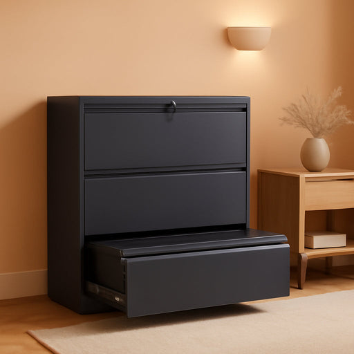 3 Drawer Lateral File Cabinet with Lock,Black Home Office Cabinet