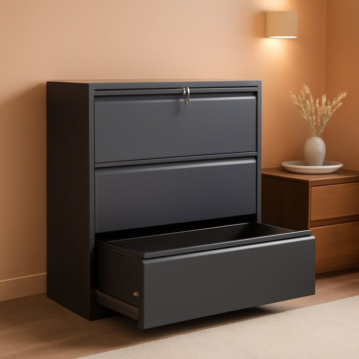 3 Drawer Metal Lateral Filing Cabinet with Lock,Black File Cabinet