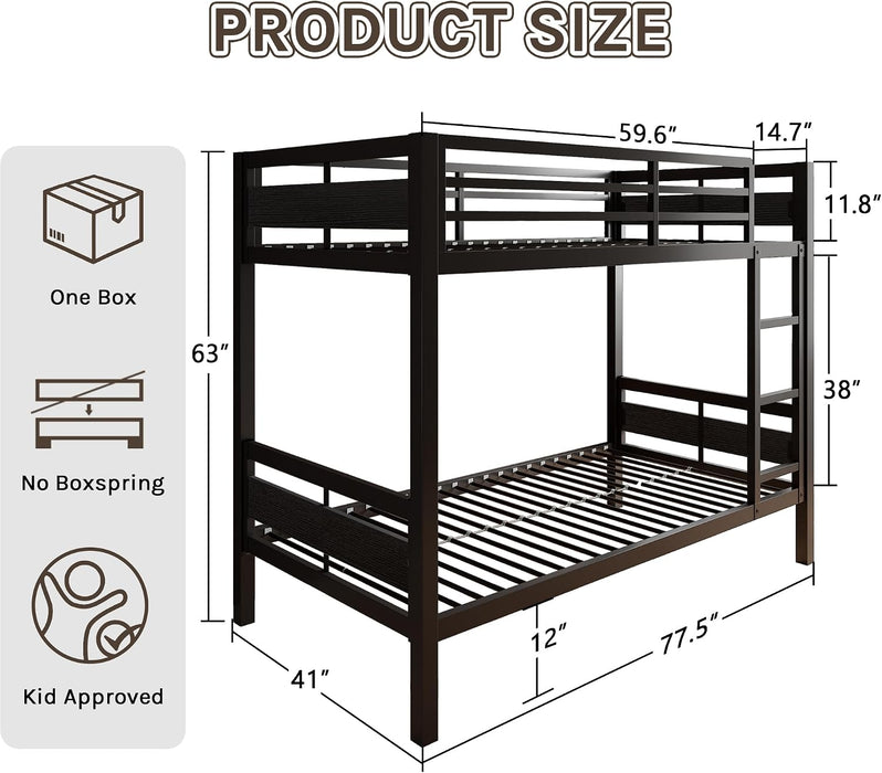 Twin Over Twin IndustrialGradeSteel BunkBed BlackFinish