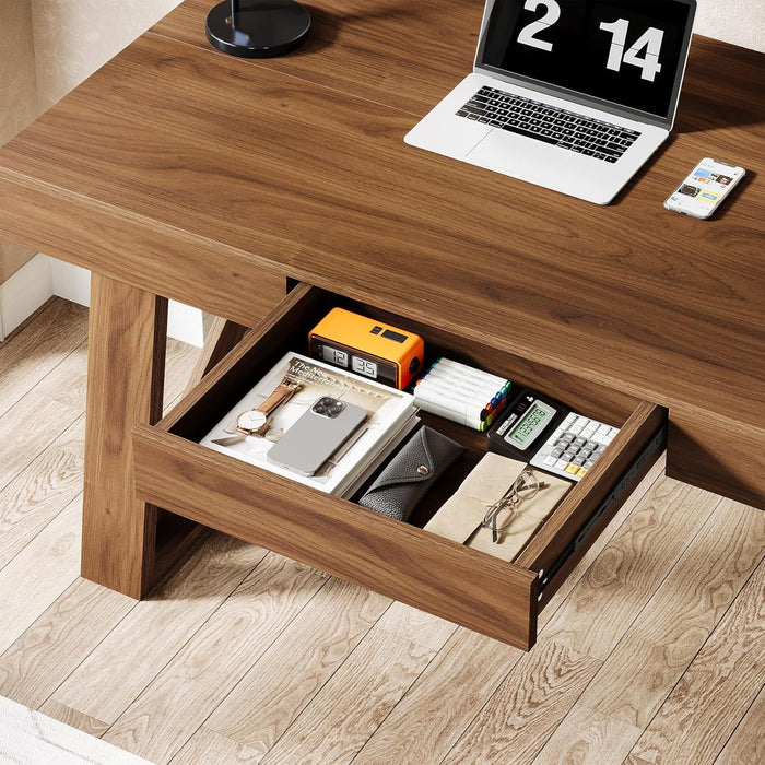 55 Inch Wide WalnutFinish Distressed Executive Desk