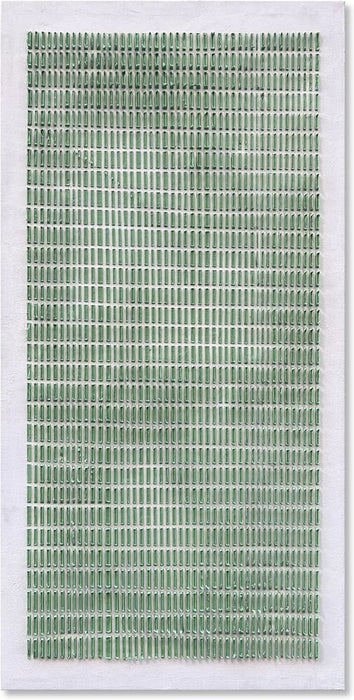 Art Hand-Painted White and Green Thick Texture Abstract Art Oil Painting Contemporary Minimalist Style Art Living Room Office Corridor Wall Decoration Oil Painting 24X48 Inches