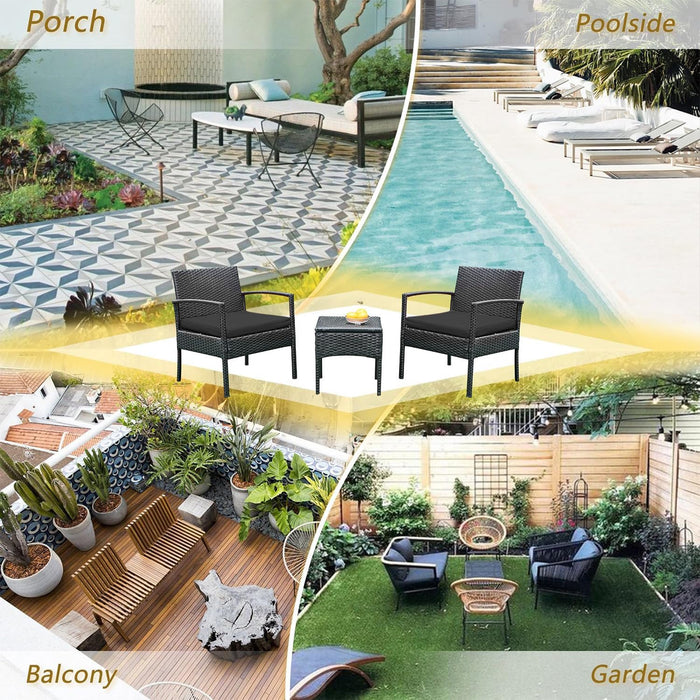 3 PCS Patio Rattan Conversation Chairs Set, Outdoor Patio Furniture Balcony Furniture Set, Wicker Patio Set for Garden Porch Balcony Yard, Black