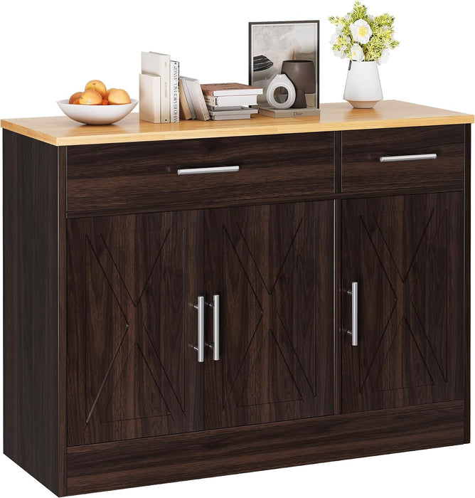 43" Farmhouse Sideboard Buffet Cabinet, Rustic Brown