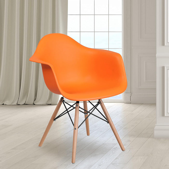 Alonza Series Orange Plastic Chair with Wooden Legs