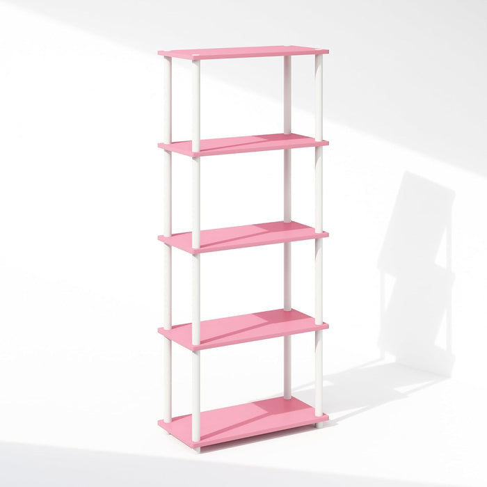 Pink White Five Tier PremiumDurableWoodenBookshelf HomeOffice