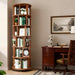 Rotating 6-Tier Walnut Rubberwood Bookcase 360 Degree