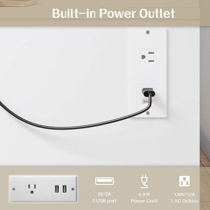 Makeup Vanity Desk with Mirror, 10 LED Lights and Charging Station, White Vanity with Adjustable Lighting, Dressing Table Set with Storage Chair Drawers Shelves for Bedroom