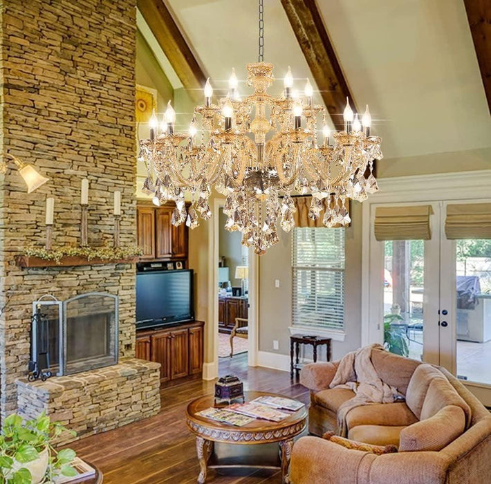 Luxury Cognac Crystal Chandelier 18 Lights,Contemporary K9 Crystal Ceiling Chandelier Lighting Fixture Candle Style E12 Base for Dinning Living Room Bedroom Hallway (18 Lights)