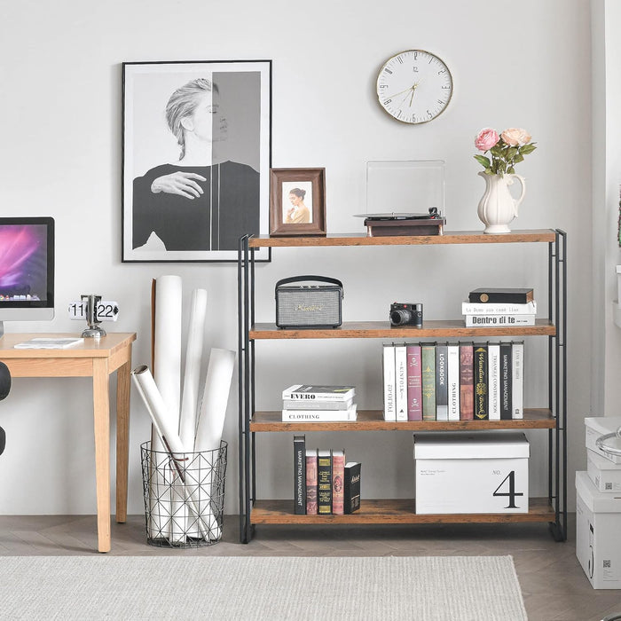 Industrial 4 Tier Bookshelf Rustic Wooden MetalFinish