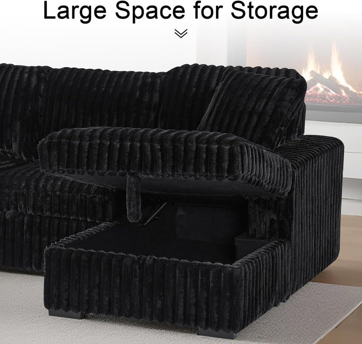 Black 122Inch U Shaped Sleeper Sectional USBChargingPorts
