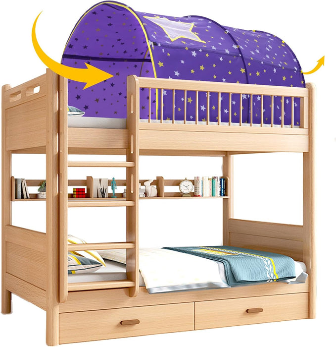 ® Starlight Bed Canopy Dream Kids Play Tents Playhouse Privacy Space Twin Sleeping Indoor Stars Boys Girls Toddlers Pop up Portable Frame Curtains Purple, Patent Pending