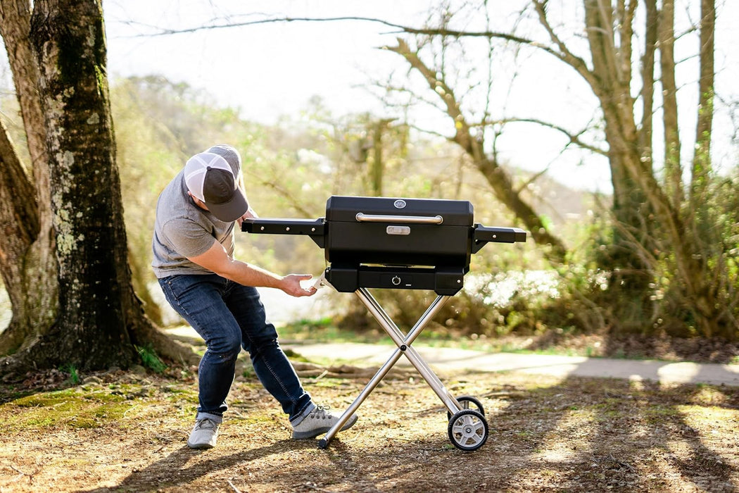 ® Electric Portable Charcoal Grill and Smoker with Steadytemp Analog Temperature Control, Collapsible Cart and 200 Cooking Square Inches in Black, Model MB20040722