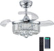 30" Chandelier Ceiling Fan with Light Crystal Modern Fandelier Reversible Ceiling Fan Dimmable Retractable Timer for Bedroom Dining Living Room Silver Chrome