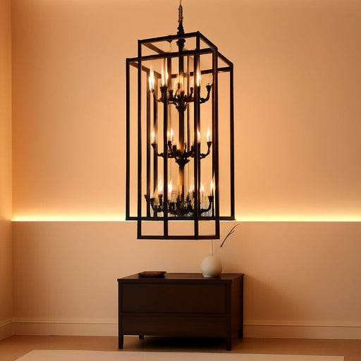 Black Lantern Chandelier For High Ceiling Lighting