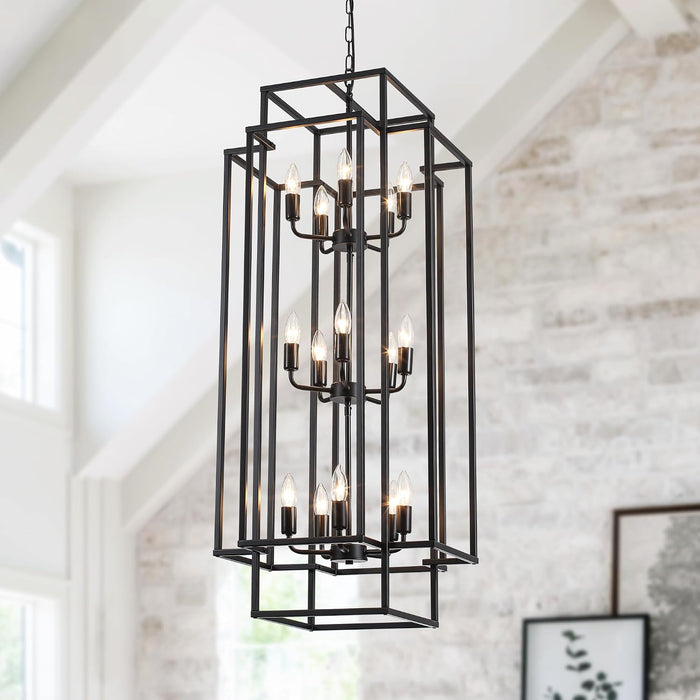 Black Lantern Chandelier For High Ceiling Lighting
